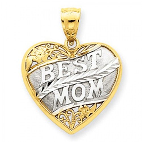 'Best Mom' Scroll Heart Mom Pendant