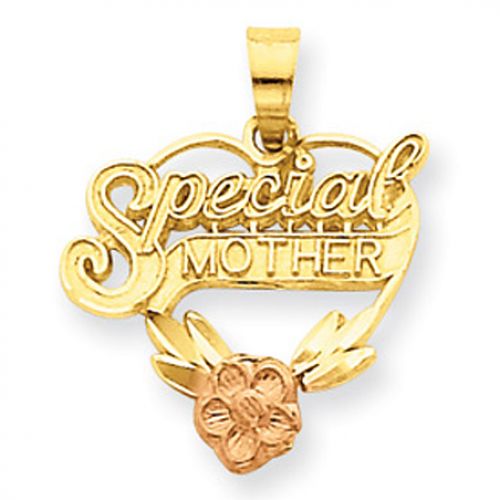 14k Rose and Yellow Gold 'Special Mother' Heart Shape W/ Flower Mom Pendant
