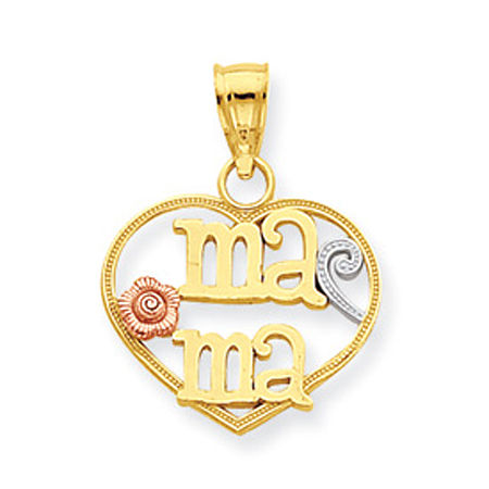 14k Rose & Yellow Gold 'Mama' W/ Spiral Design - Flower Mom Pendant