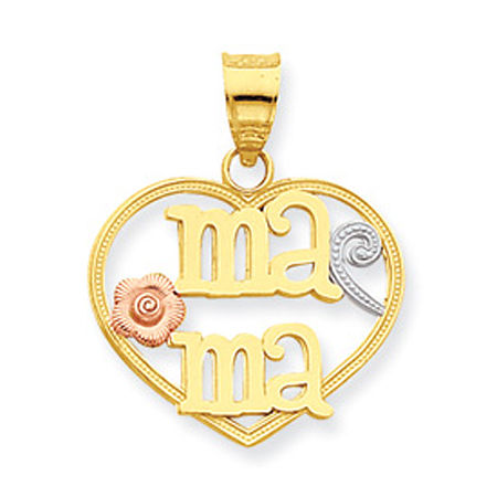 14k Rose and Yellow Gold 'Mama' with Spiral Design & Flower Mom Pendant