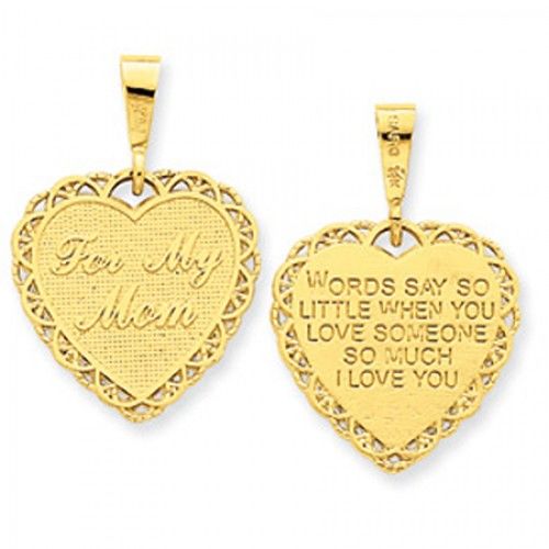 14k Yellow Gold 'For My Mom' Heartfelt Message Heart Mom Pendant