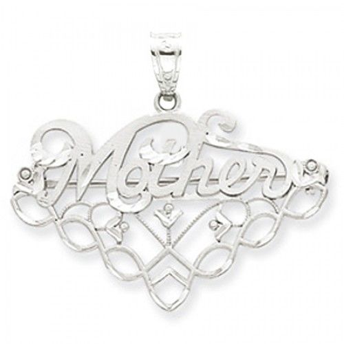 14k White Gold Mother with Lovely Underline Design Mom Pendant