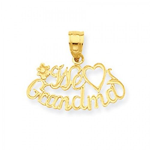 14k Yellow Gold 'We Love Grandma' W/ Heart Grandma Pendant