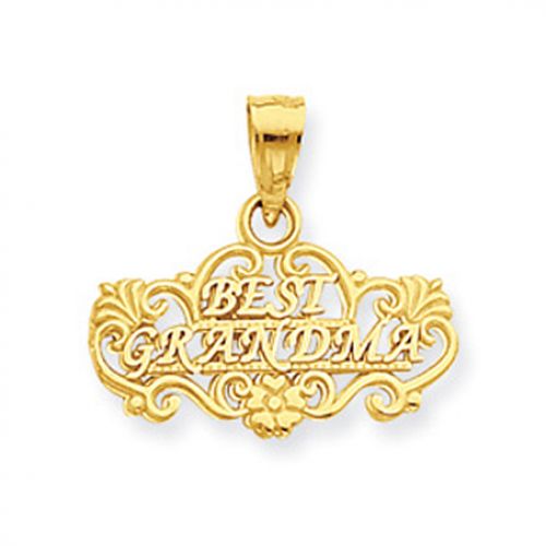 14k Yellow Gold Ornate Best Grandma W/ Flowers Grandma Pendant
