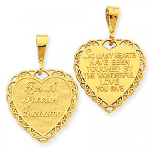 14k Yellow Gold 'For a Special Grandma' Message Heart Grandma Pendant