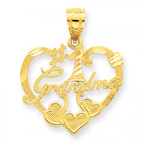 14k Yellow Gold #1 Grandma Heart W/ Flowers Grandma Pendant