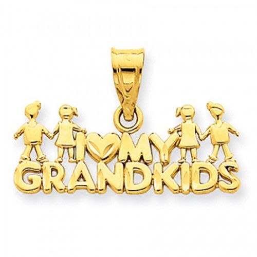 14k Yellow Gold I Heart My Grandkids Grandma Pendant