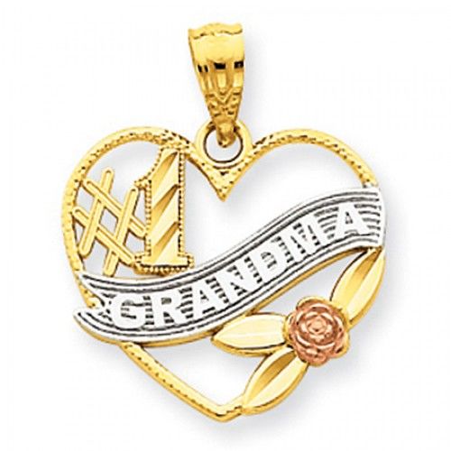 14k Rose and Yellow Gold #1 Grandma W/ Banner and Flower Grandma Pendant