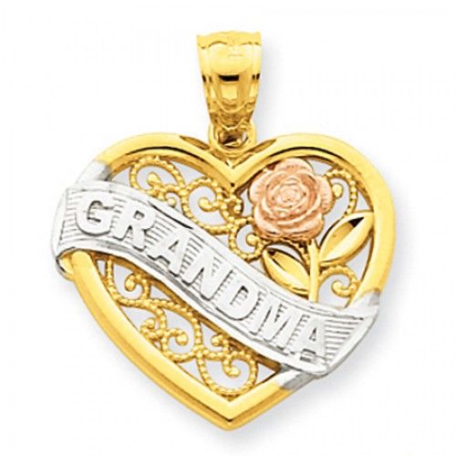 14k Rose and Yellow Gold Grandma W/ Banner & Lovely Flower Grandma Pendant