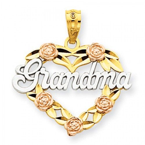 14k Rose and Yellow Gold Grandma W/ Heart Flower Border Grandma Pendant