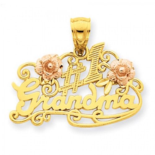 14k Rose and Yellow Gold #1 Grandma with Ornate Flowers Grandma Pendant