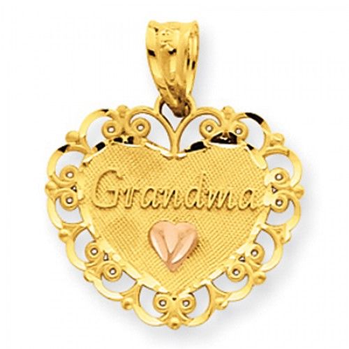 14k Rose and Yellow Gold Grandma W/ Heart in Heart Grandma Pendant