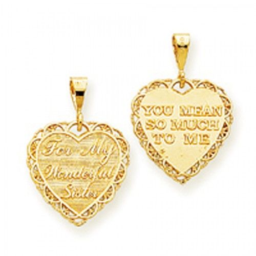 14k Yellow Gold 'For My Wonderful Sister' Message Sister Pendant