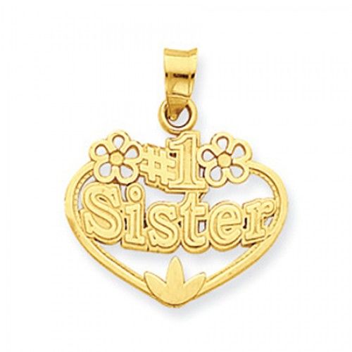 14k Yellow Gold #1 Sister in Heart W/ Flowers Sister Pendant