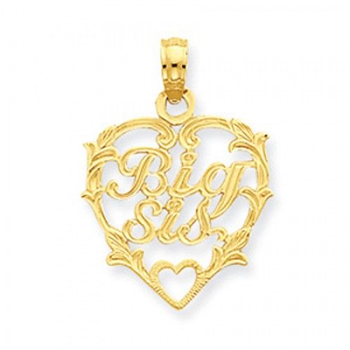 14k Yellow Gold Big Sister in Heart Frame Sister Pendant