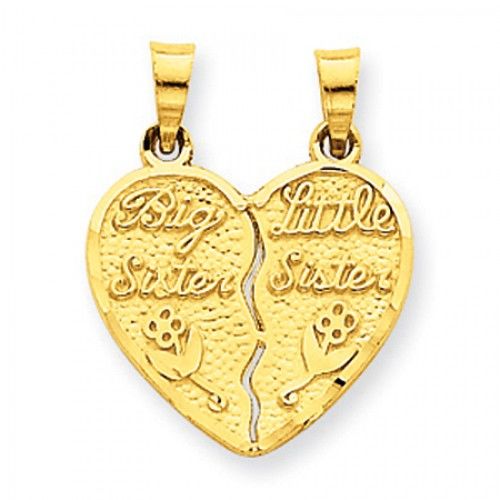 14k Yellow Gold Big Sister Little Sister Break Apart Sister Pendant