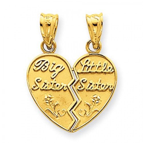 14k Yellow Gold Little Sister Big Sister Break Apart Sister Pendant