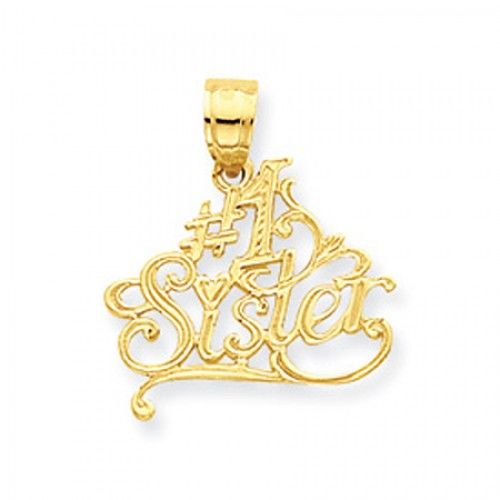 14k Yellow Gold #1 Sister in Flourish Design Sister Pendant