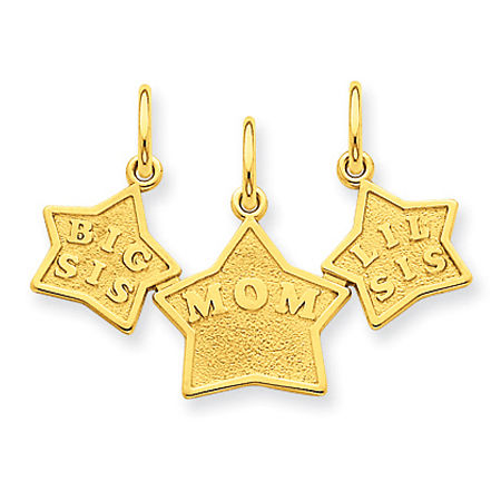 14k Yellow Gold Three Part Break Apart Stars Mom, Big & Lil Sis Sister Charm