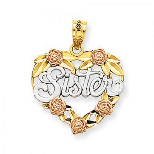 14k Rose and Yellow Gold Two-Tone Heart Sister Pendant