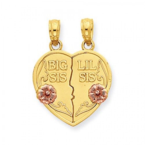 14k Rose and Yellow Gold Two Piece Heart Big & Lil Sis Sister Pendant