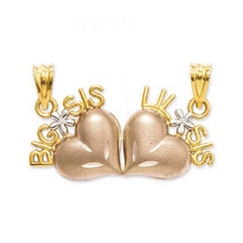 14k Rose and Yellow Gold Pull Apart Big Sis/Lil Sis Sister Pendant