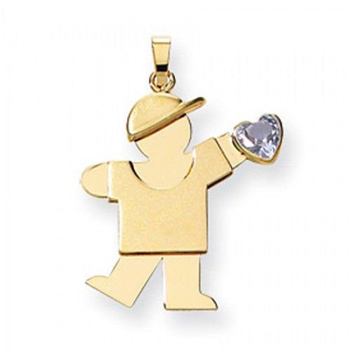 14k Yellow Gold March Birthstone Waving Boy Kiss Pendant