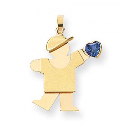 14k Yellow Gold December Birthstone Waving Boy Kiss Pendant
