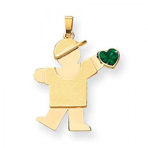 14k Yellow Gold May Birthstone Waving Boy Kiss Pendant