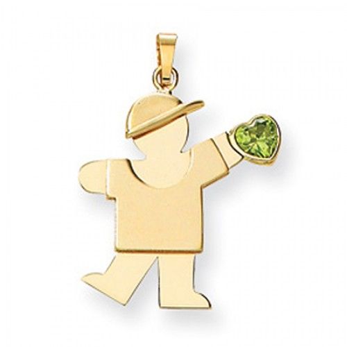 14k Yellow Gold August Birthstone Waving Boy Kiss Pendant