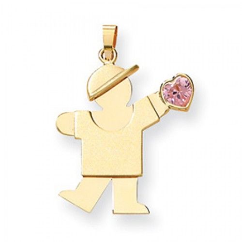 14k Yellow Gold October Birthstone Waving Boy Kiss Pendant
