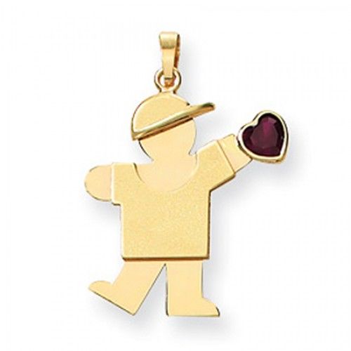 14k Yellow Gold January Birthstone Waving Boy Kiss Pendant