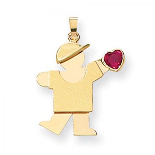 14k Yellow Gold July Birthstone Waving Boy Kiss Pendant
