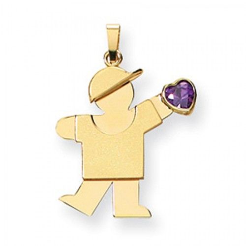 14k Yellow Gold February Birthstone Waving Boy Kiss Pendant
