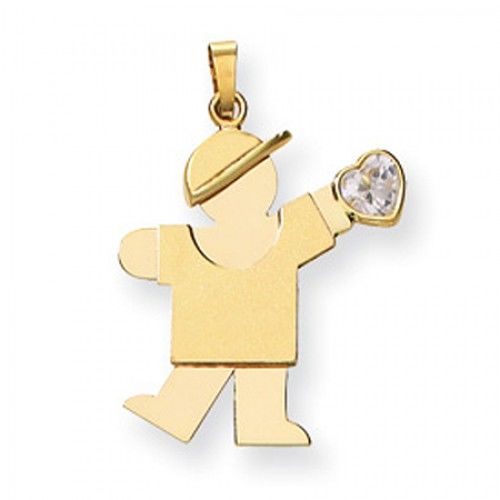 14k Yellow Gold April Birthstone Waving Boy Kiss Pendant