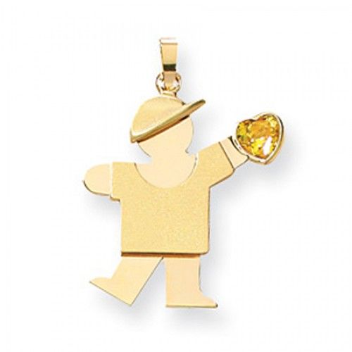 14k Yellow Gold November Birthstone Waving Boy Kiss Pendant