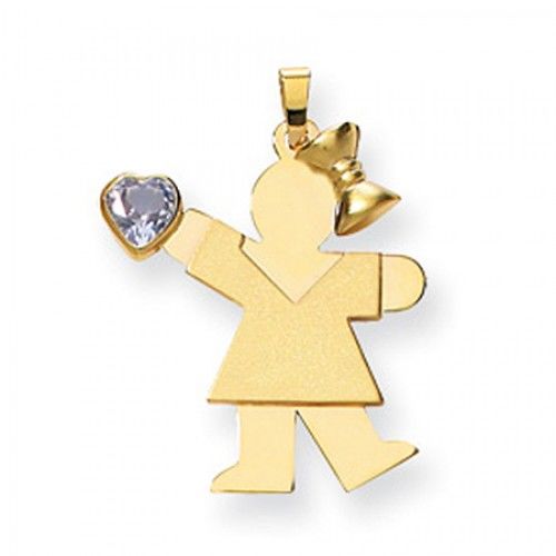 14k Yellow Gold March Birthstone Waving Girl Kiss Pendant