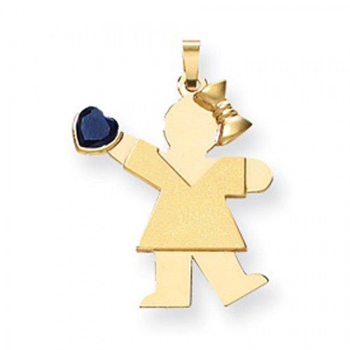 14k Yellow Gold September Birthstone Waving Girl Kiss Pendant