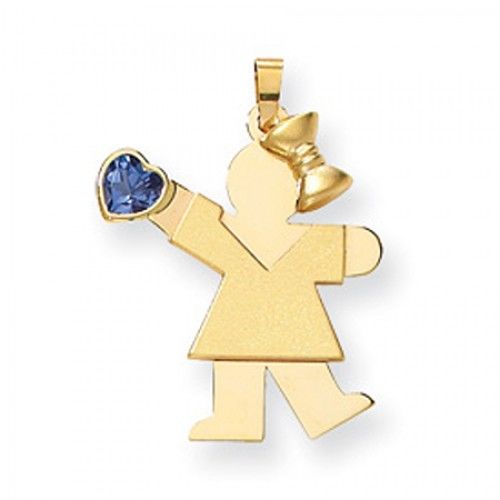 14k Yellow Gold December Birthstone Waving Girl Kiss Pendant