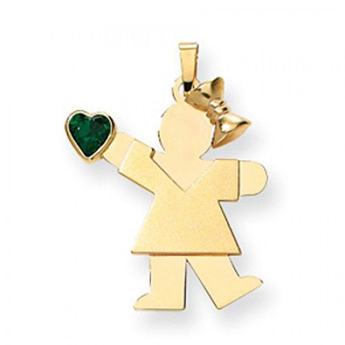 14k Yellow Gold May Birthstone Waving Girl Kiss Pendant