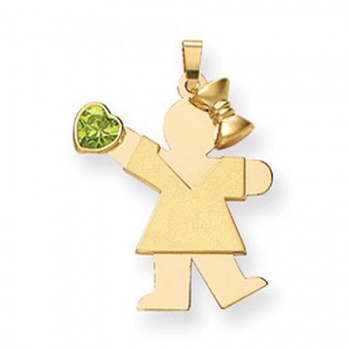 14k Yellow Gold August Birthstone Waving Girl Kiss Pendant