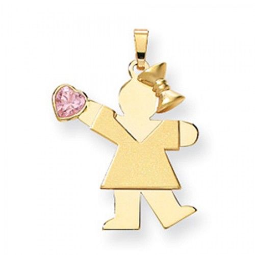 14k Yellow Gold October Birthstone Waving Girl Kiss Pendant