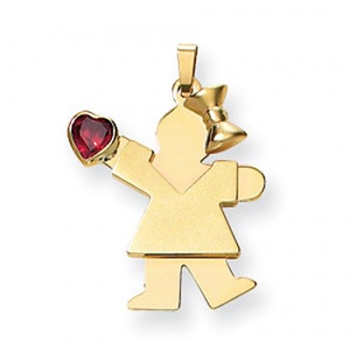 14k Yellow Gold January Birthstone Waving Girl Kiss Pendant