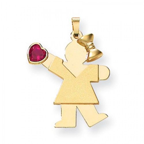 14k Yellow Gold July Birthstone Waving Girl Kiss Pendant