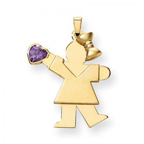 14k Yellow Gold February Birthstone Waving Girl Kiss Pendant