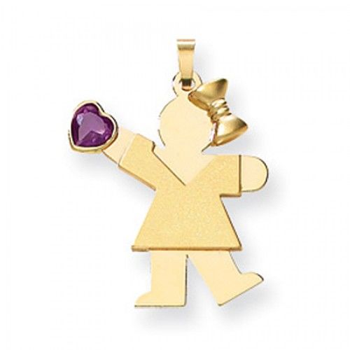 14k Yellow Gold June Birthstone Waving Girl Kiss Pendant