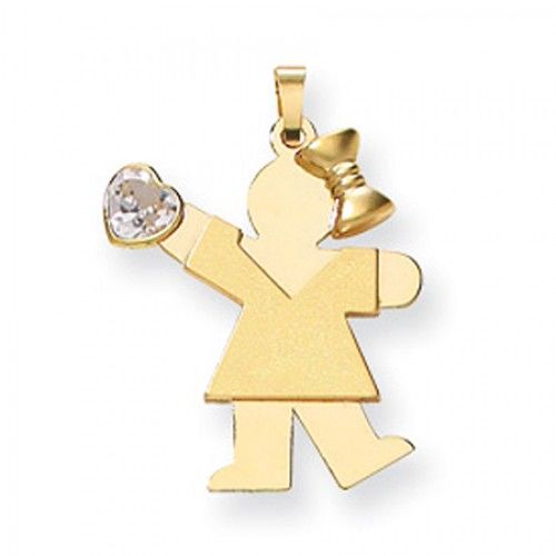 14k Yellow Gold April Birthstone Waving Girl Kiss Pendant
