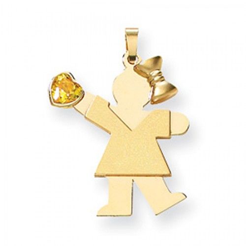 14k Yellow Gold November Birthstone Waving Girl Kiss Pendant