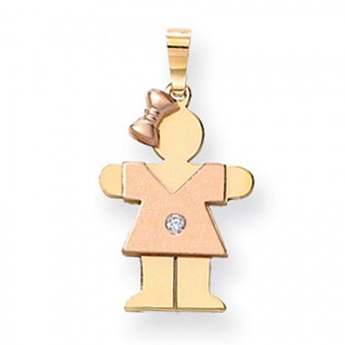 14k Rose & Yellow Gold Two-Toned Diamond Accented Girl W/ Bow Hug Pendant
