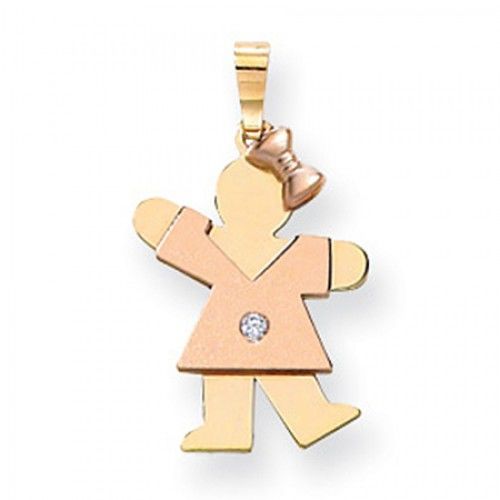 14k Rose & Yellow Gold Two-Toned Diamond Accented Waving Girl Kiss Pendant